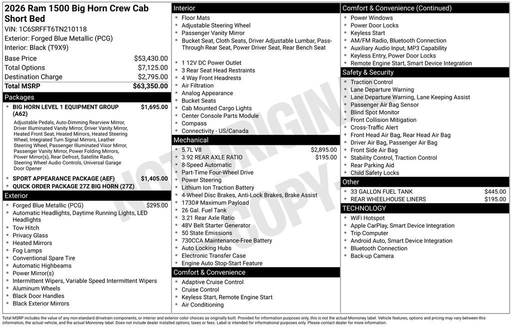 2026 RAM 1500 Big Horn/Lone Star