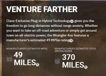 distance of wrangler 4xe